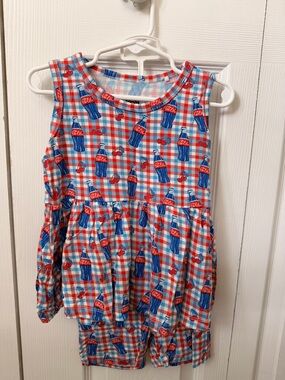 Bamboo Bliss 3T Cola Bottle with Cherries Plaid Tank with Matching Shorts